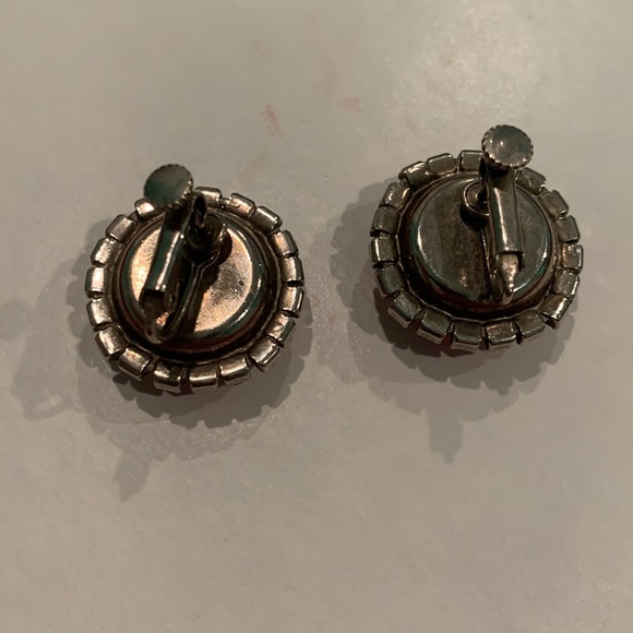 Pink and Clear Rhinestoned Clip On Earrings - Picture 3 of 7